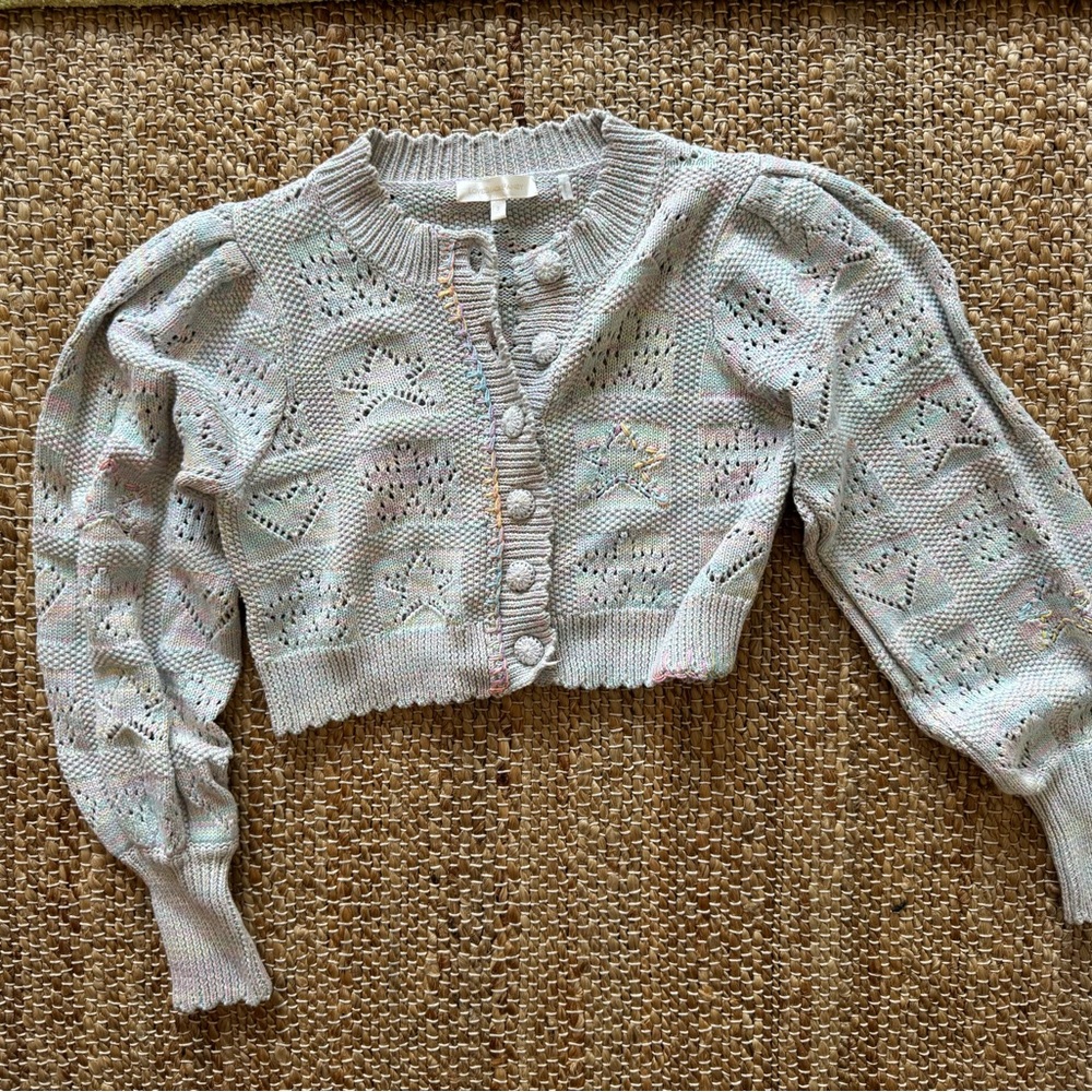 LoveShackFancy Cropped Pastel Multi-Color Knit Cardigan